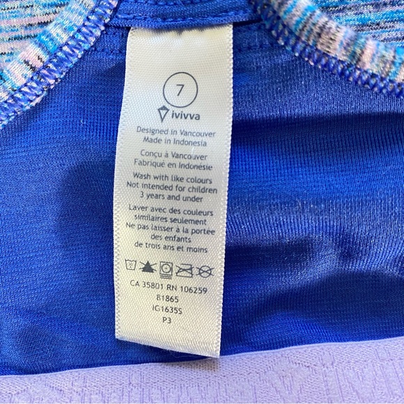 Ivivva by LuluLemon Tank Top Girls Size 7 Racerback Blue Pink Stripe Nylon Blend - Picture 8 of 10